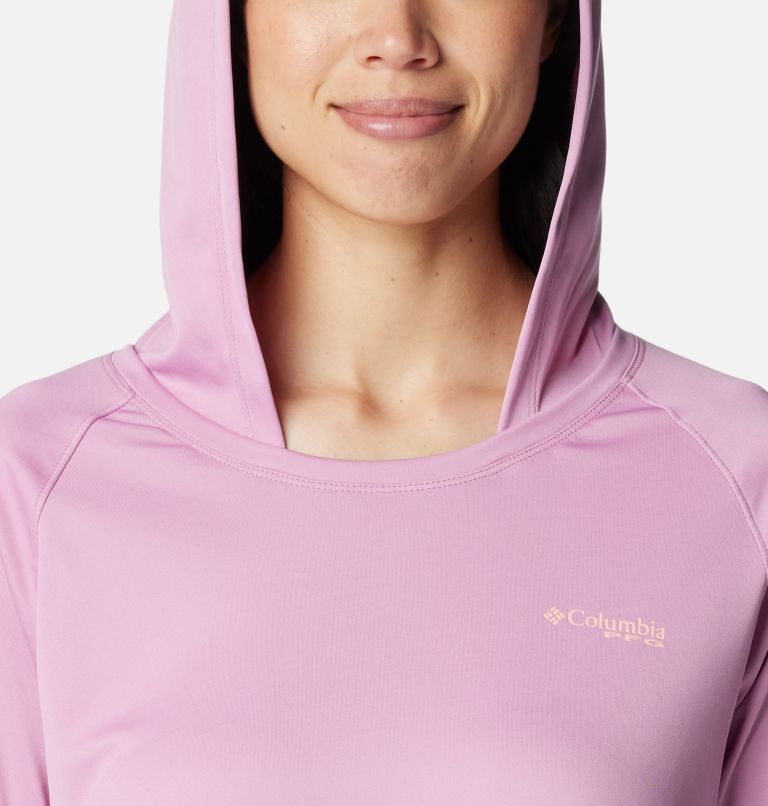 Women’s PFG Tidal Tee Hoodie, Color: Minuet, Tiki Pink Logo, image 4