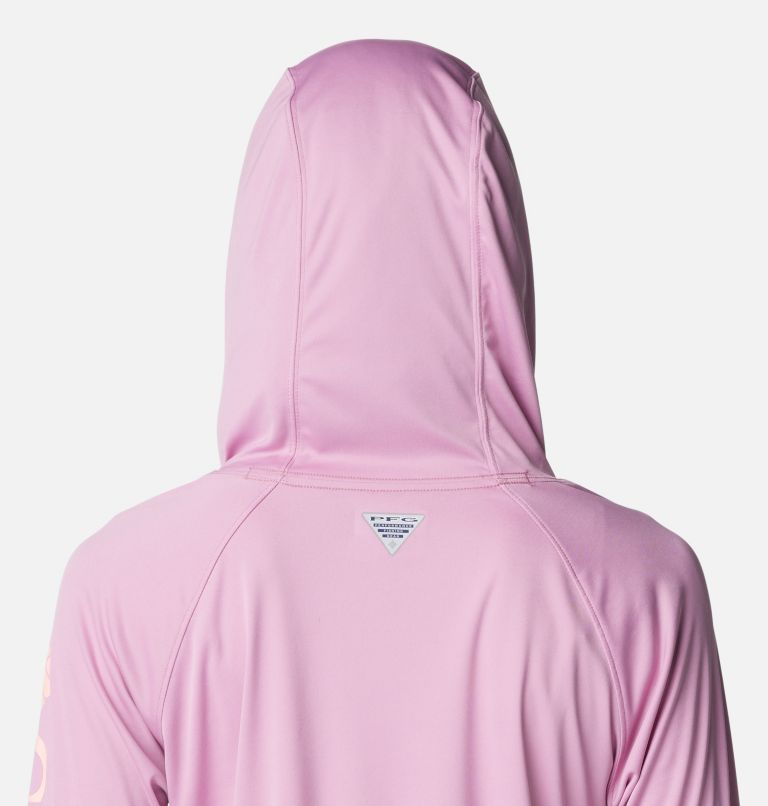 Women’s PFG Tidal Tee Hoodie, Color: Minuet, Tiki Pink Logo, image 5
