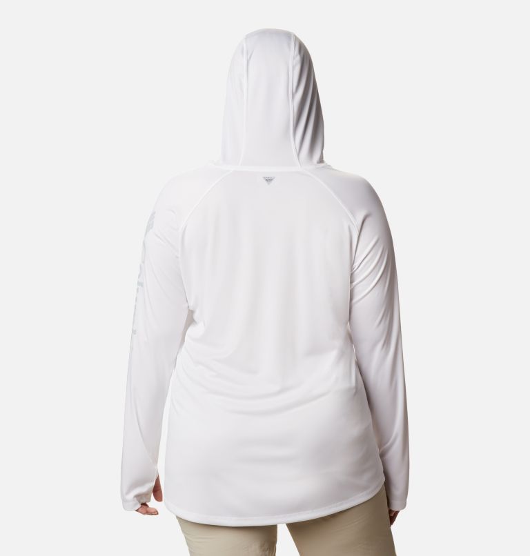 Thumbnail: Women’s PFG Tidal Tee Hoodie - Plus Size, Color: White, Cirrus Grey Logo, image 2