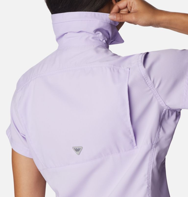 Thumbnail: Women's PFG Lo Drag Short Sleeve Shirt, Color: Soft Violet, image 6