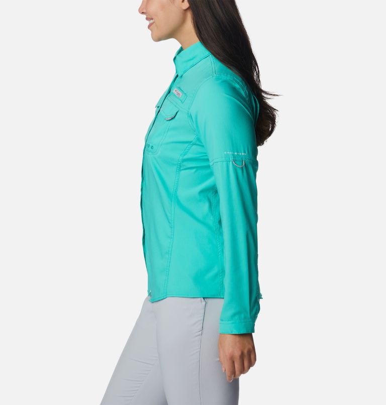 Thumbnail: Women’s PFG Lo Drag Long Sleeve Shirt, Color: Electric Turquoise, image 3