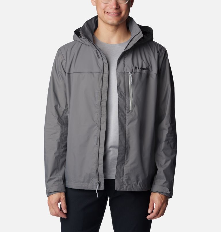 Men's Pouration Rain Jacket, Color: City Grey, image 10