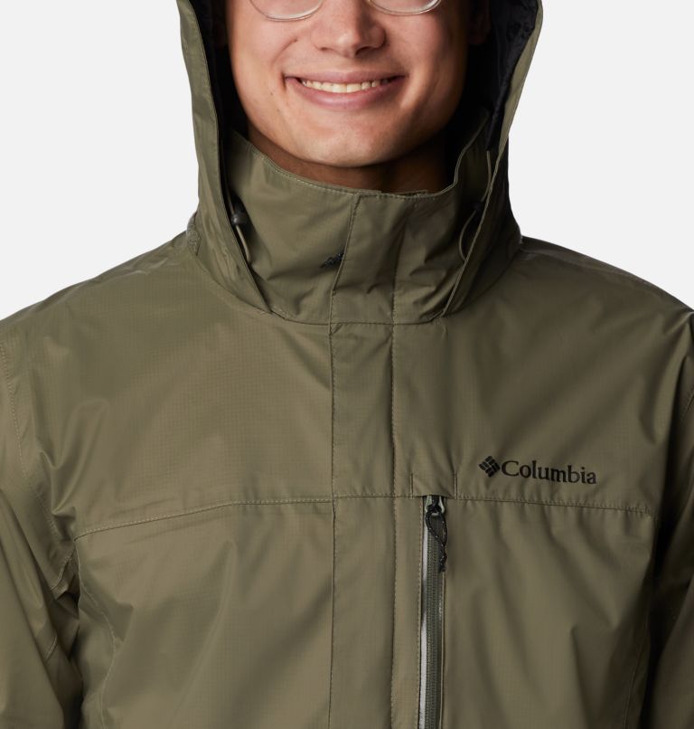 Thumbnail: Men's Pouration Rain Jacket, Color: Stone Green, image 4