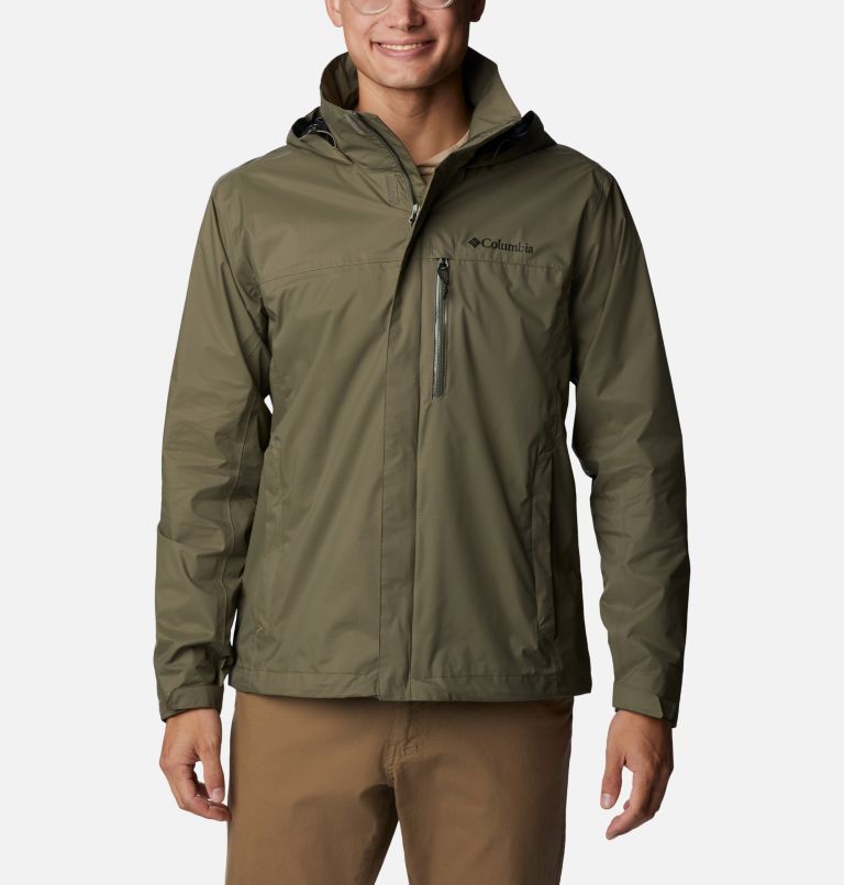 Men's Pouration Rain Jacket, Color: Stone Green, image 1