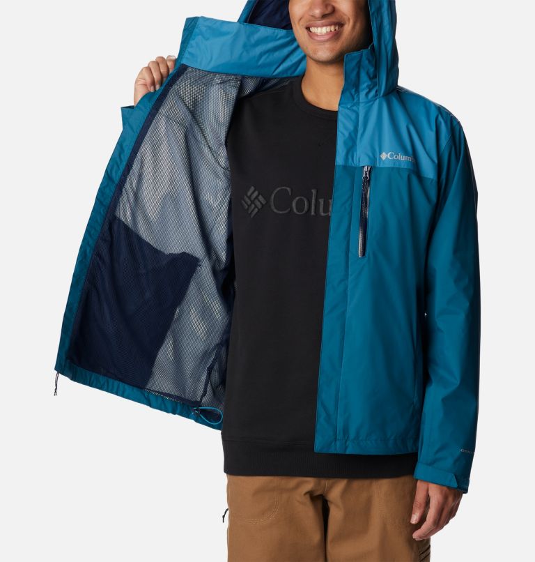 Men's Pouration Rain Jacket, Color: Cave Water, Deep Marine