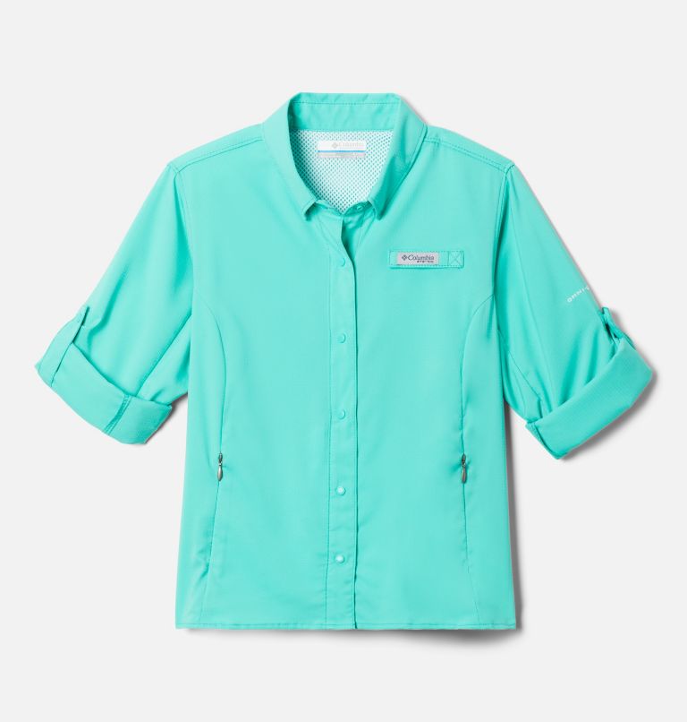 Girls’ PFG Tamiami Long Sleeve Shirt, Color: Electric Turquoise, image 3