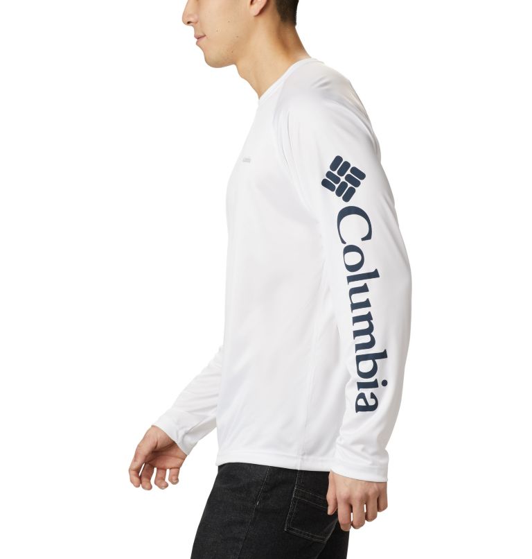 Thumbnail: Men's Fork Stream Long Sleeve Shirt, Color: White, Collegiate Navy Logo, image 3