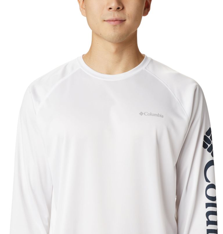Men's Fork Stream Long Sleeve Shirt, Color: White, Collegiate Navy Logo