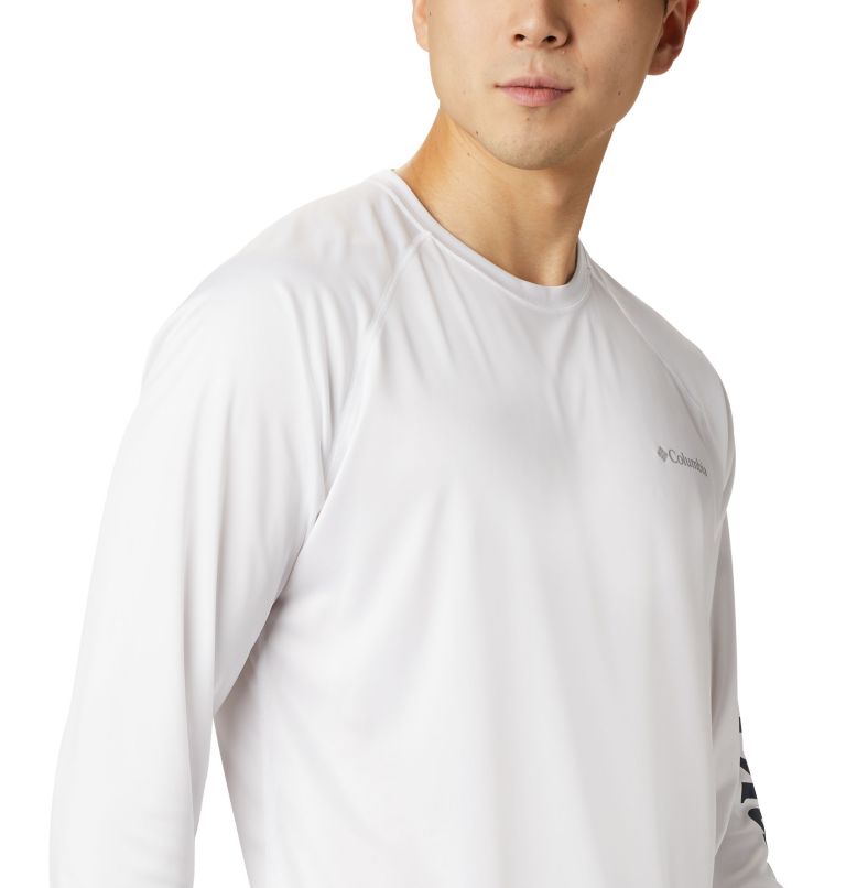 Thumbnail: Men's Fork Stream Long Sleeve Shirt, Color: White, Collegiate Navy Logo, image 5
