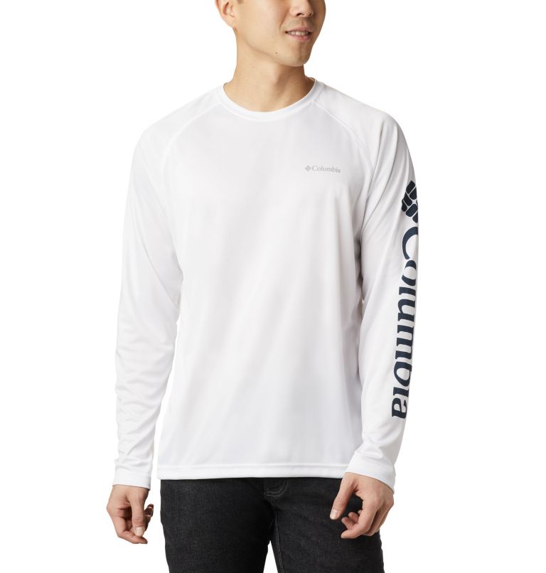 Men's Fork Stream Long Sleeve Shirt, Color: White, Collegiate Navy Logo