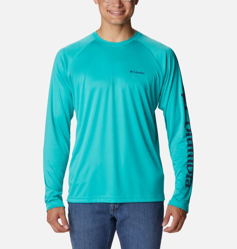 Men's Fork Stream Long Sleeve Shirt, Color: Bright Aqua, image 1