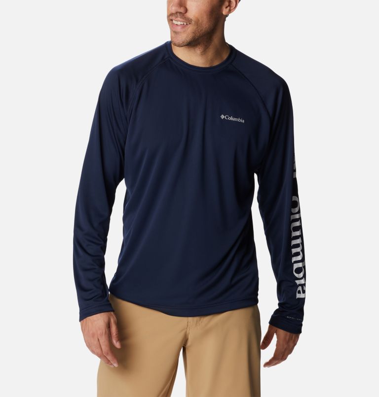 Men's Fork Stream Long Sleeve Shirt, Color: Collegiate Navy, White Logo