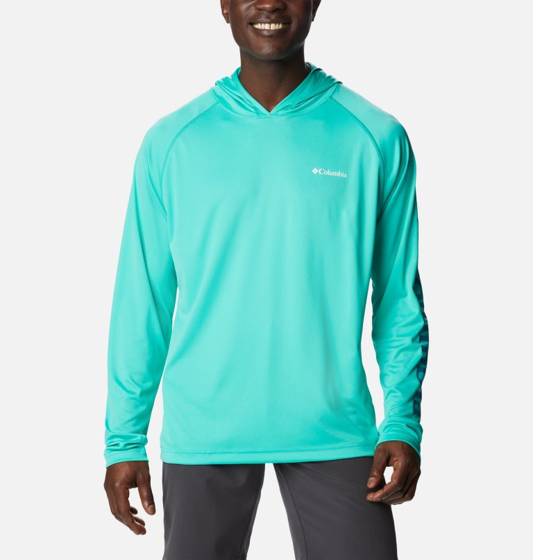 Men's Fork Stream Hoodie, Color: Electric Turquoise, Deep Marine, image 1