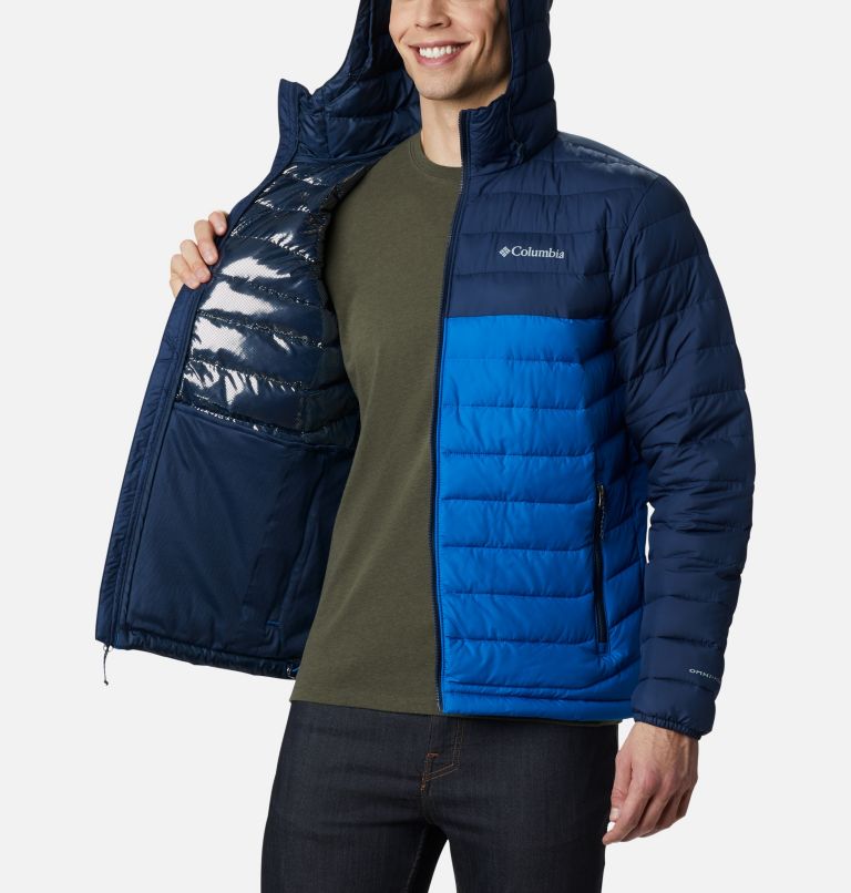 Men’s Powder Lite Hooded Insulated Jacket, Color: Bright Indigo, Collegiate Navy