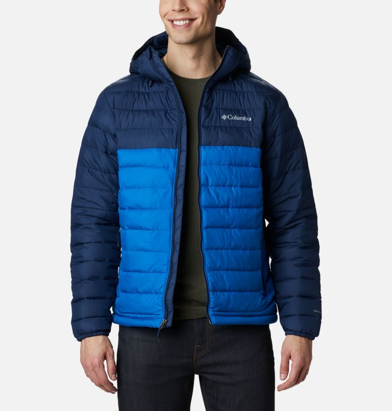Men’s Powder Lite Hooded Insulated Jacket, Color: Bright Indigo, Collegiate Navy