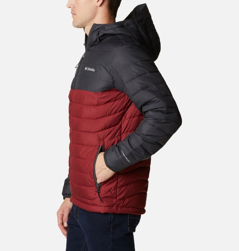 Men’s Powder Lite Hooded Insulated Jacket, Color: Red Jasper, Shark, image 3