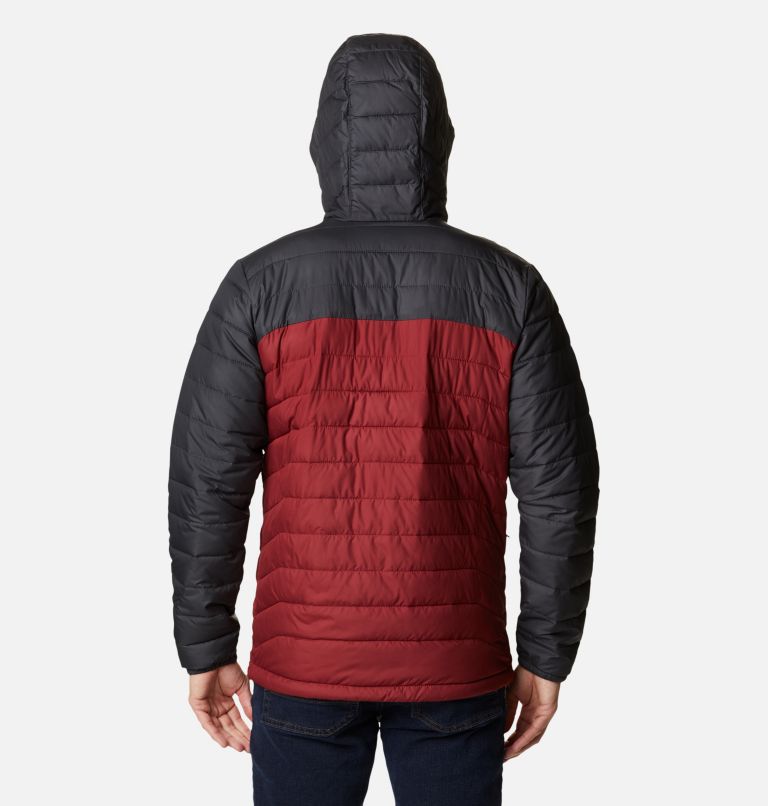 Men’s Powder Lite Hooded Insulated Jacket, Color: Red Jasper, Shark, image 2