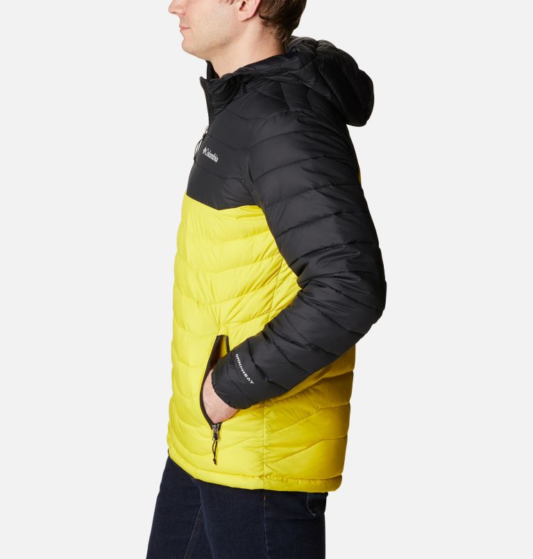 Men’s Powder Lite Hooded Insulated Jacket, Color: Laser Lemon, Black, image 3