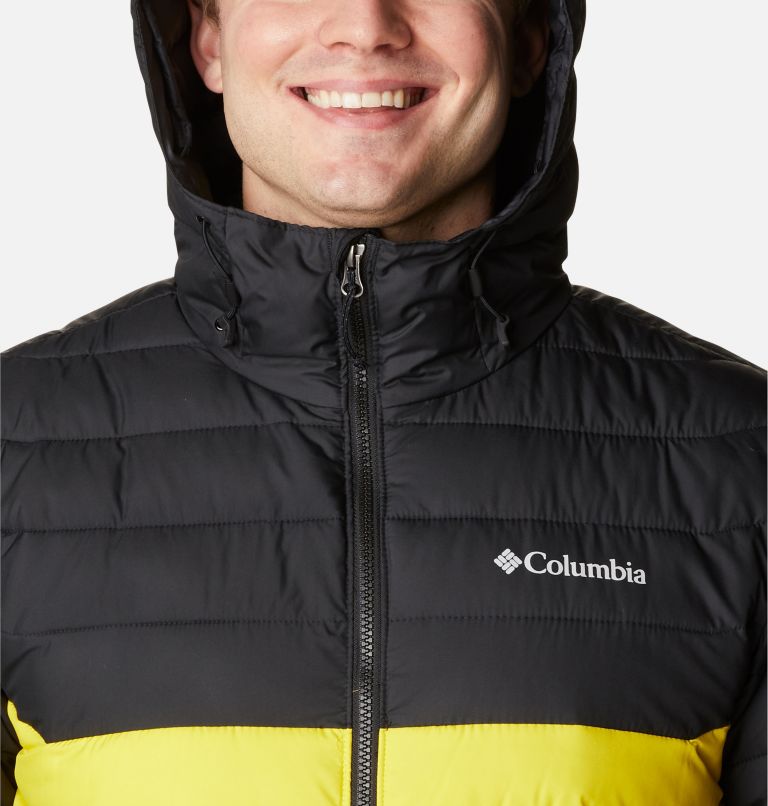Men’s Powder Lite Hooded Insulated Jacket, Color: Laser Lemon, Black, image 4