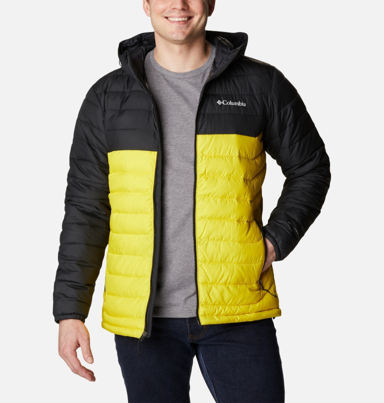Thumbnail: Men’s Powder Lite Hooded Insulated Jacket, Color: Laser Lemon, Black, image 8