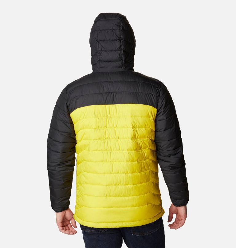 Men’s Powder Lite Hooded Insulated Jacket, Color: Laser Lemon, Black, image 2