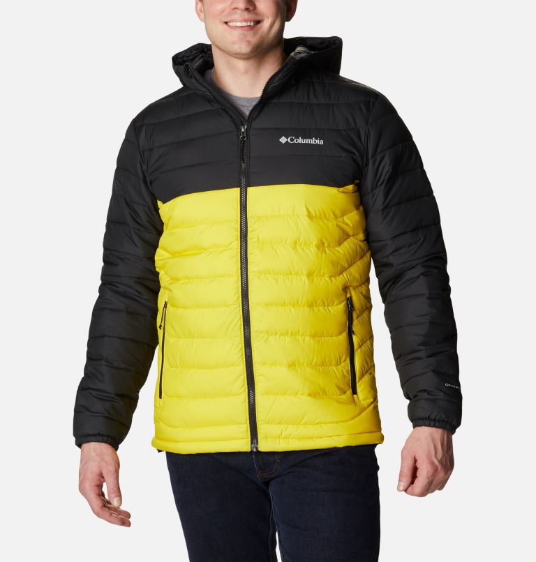 Thumbnail: Men’s Powder Lite Hooded Insulated Jacket, Color: Laser Lemon, Black, image 1
