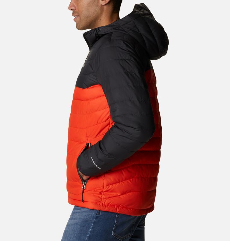 Men’s Powder Lite Hooded Insulated Jacket, Color: Red Quartz, Shark