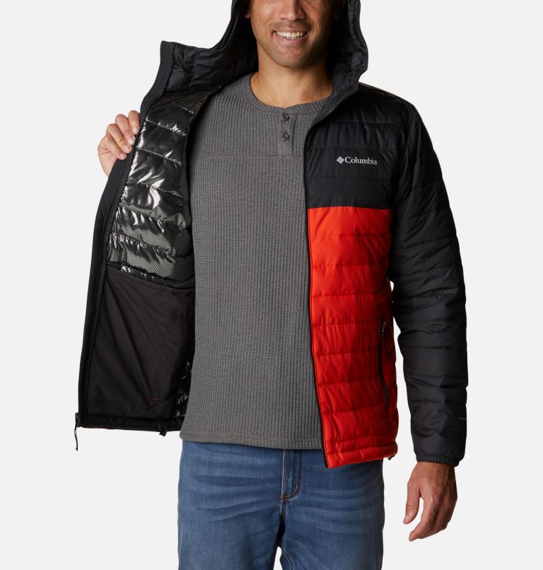 Men’s Powder Lite Hooded Insulated Jacket, Color: Red Quartz, Shark, image 5