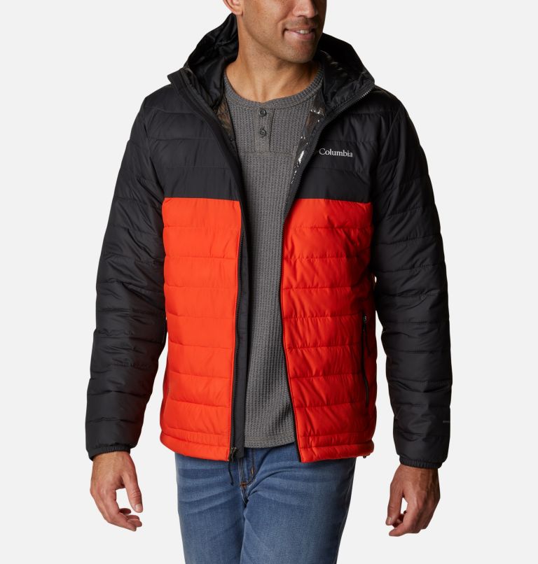 Men’s Powder Lite Hooded Insulated Jacket, Color: Red Quartz, Shark, image 1