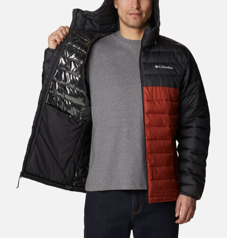 Thumbnail: Men’s Powder Lite Hooded Insulated Jacket, Color: Warp Red, Shark, image 5