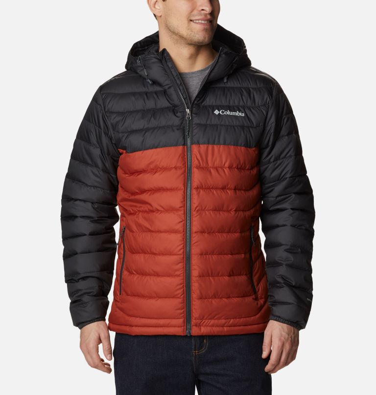 Thumbnail: Men’s Powder Lite Hooded Insulated Jacket, Color: Warp Red, Shark, image 1