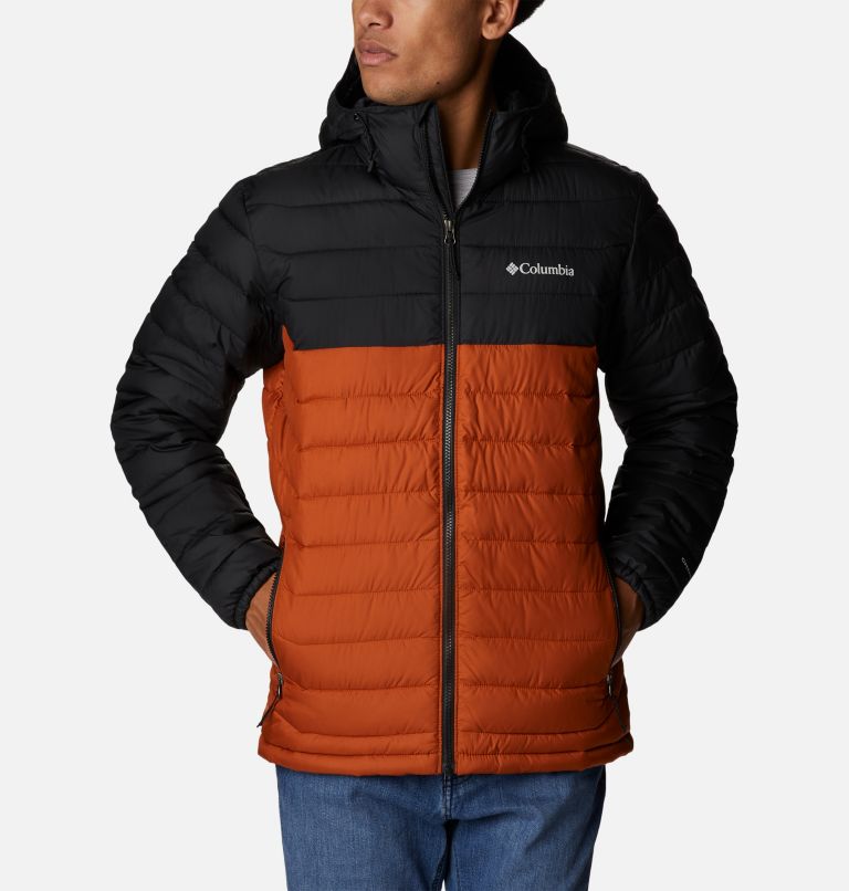 Men’s Powder Lite Hooded Insulated Jacket, Color: Warm Copper, Black, image 1