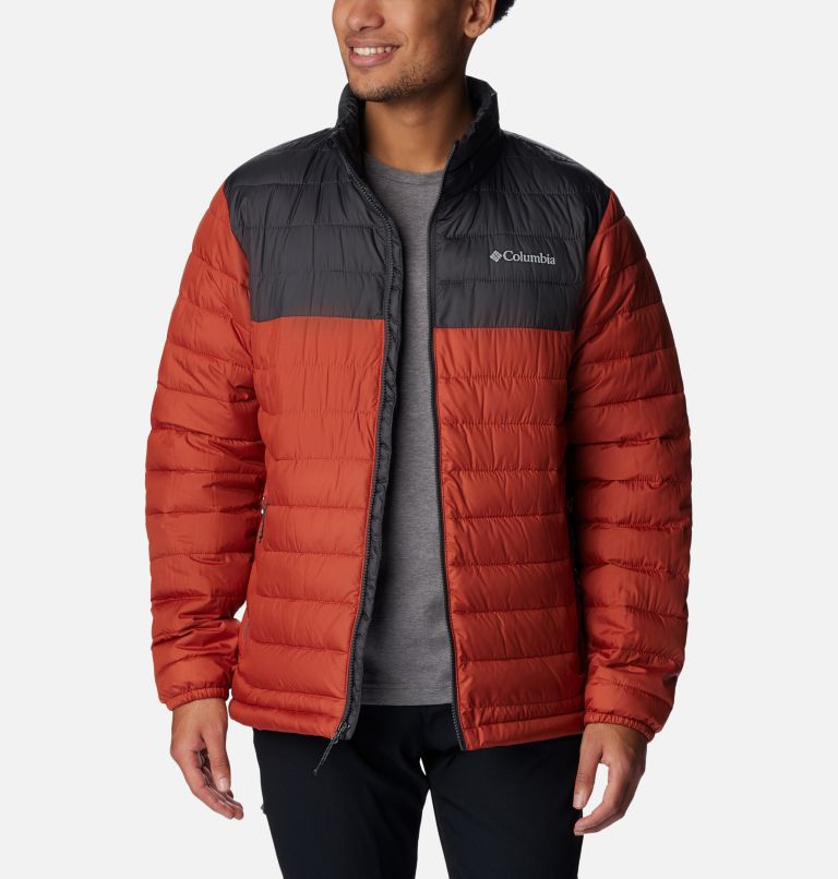 Men's Powder Lite Insulated Jacket, Color: Warp Red, Shark, image 8