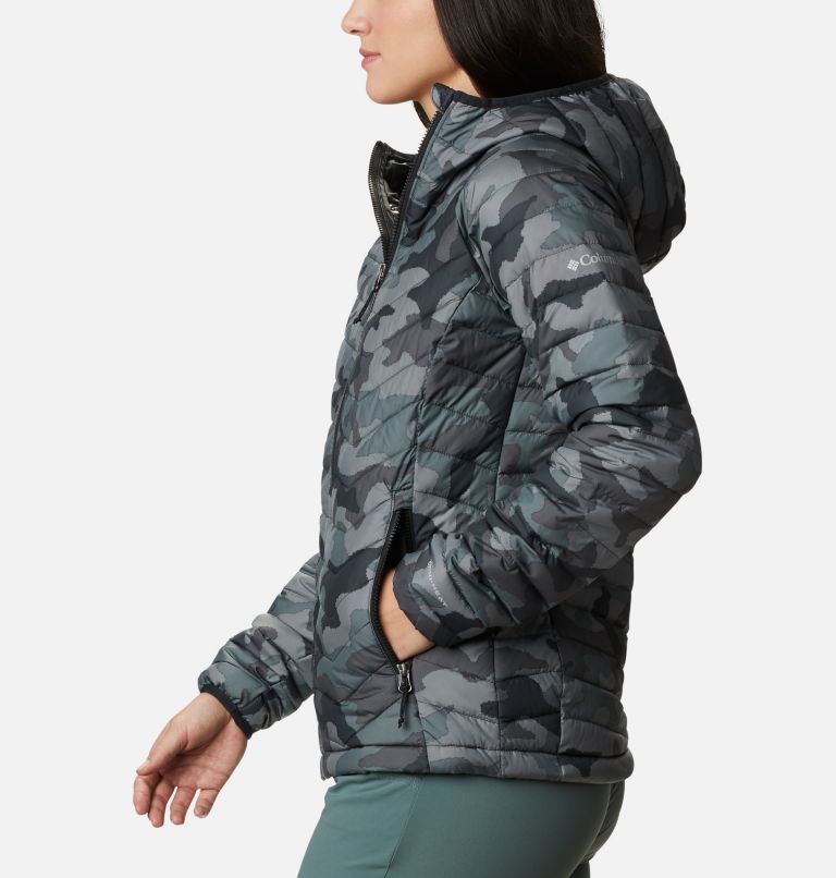 Thumbnail: Women’s Powder Lite Insulated Hooded Jacket, Color: Black Traditional Camo Print, image 3
