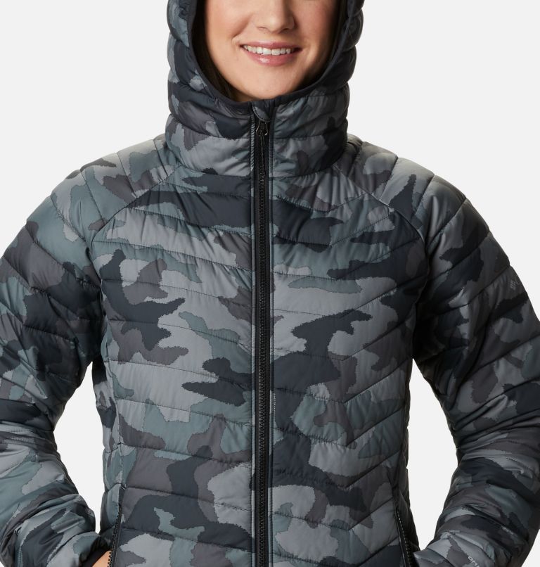 Women’s Powder Lite Insulated Hooded Jacket, Color: Black Traditional Camo Print, image 4