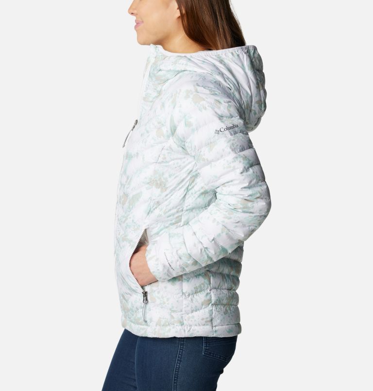 Women's Powder Lite Hooded Jacket, Color: White Flurries Print, image 3