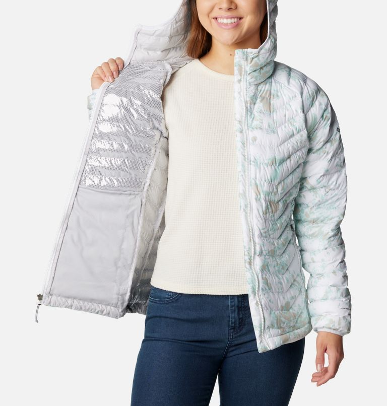Women’s Powder Lite Insulated Hooded Jacket, Color: White Flurries Print, image 5