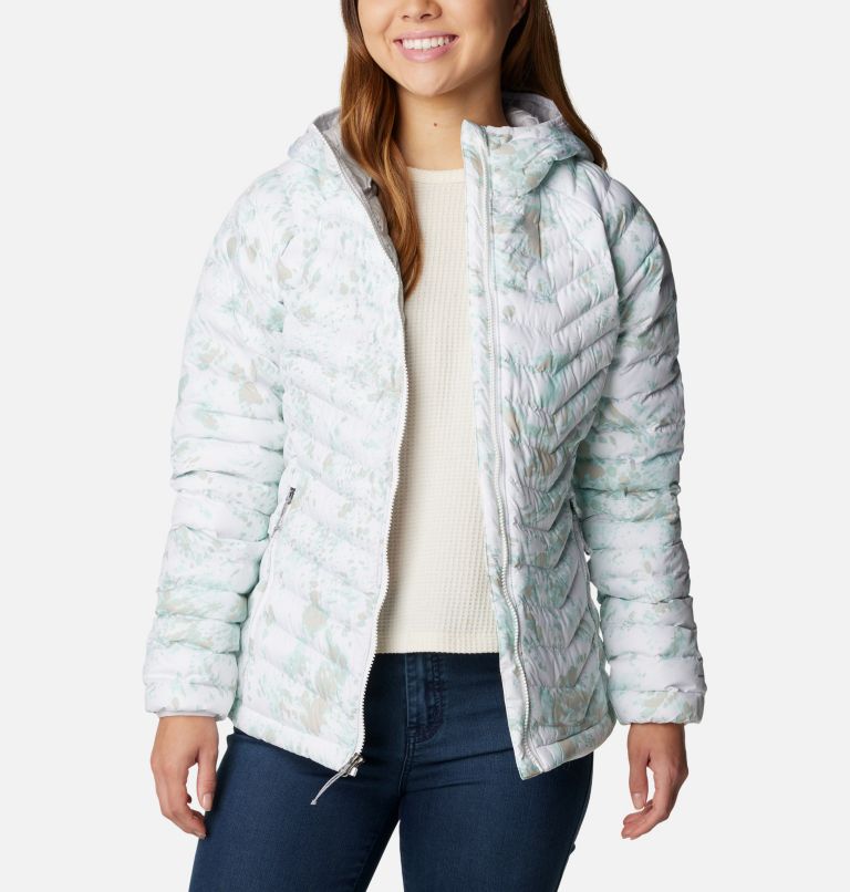 Women's Powder Lite Hooded Jacket, Color: White Flurries Print, image 8