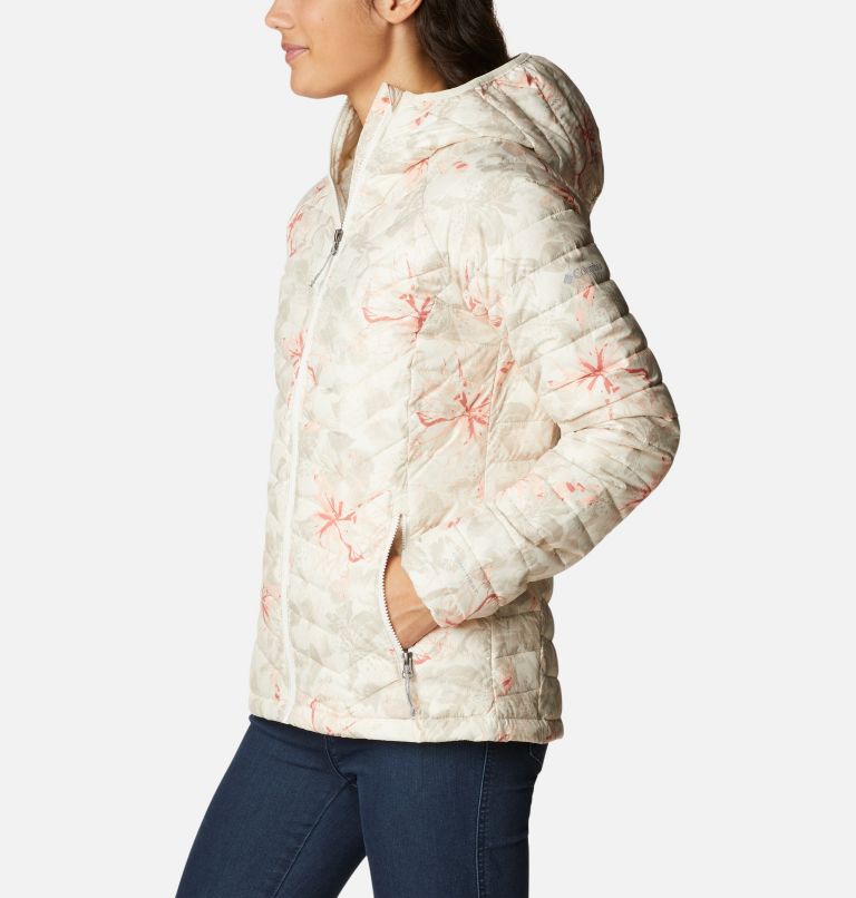 Women’s Powder Lite Hooded Jacket, Color: Chalk Aurelian Print, image 3