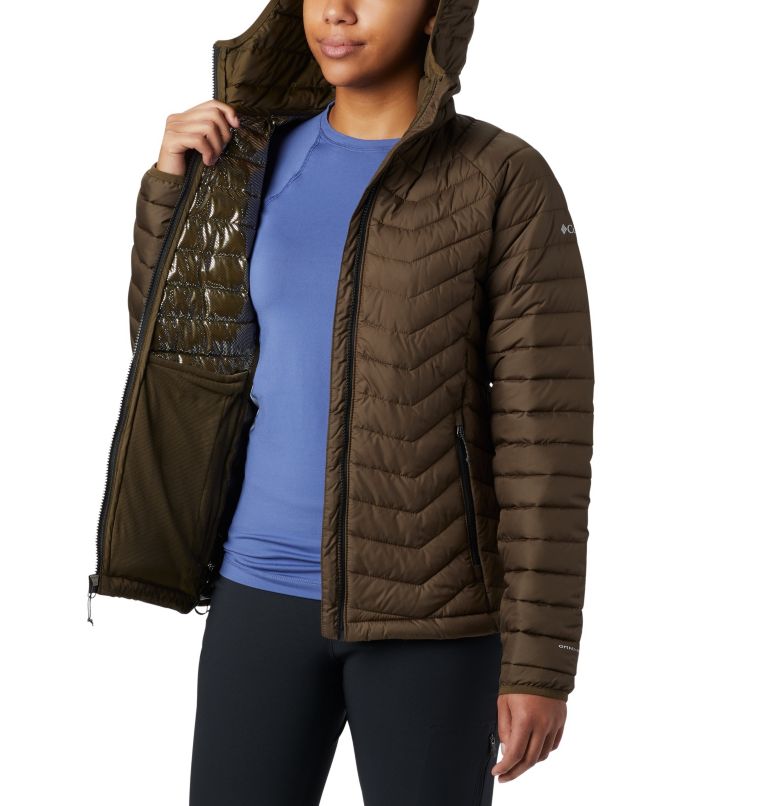Women’s Powder Lite Insulated Hooded Jacket, Color: Olive Green, image 5
