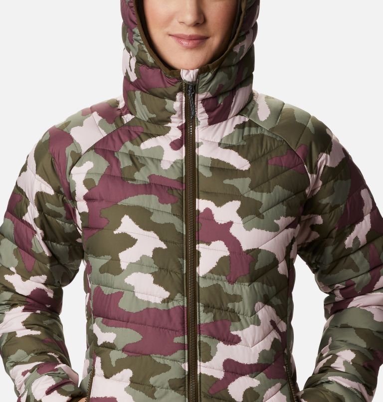 Thumbnail: Women’s Powder Lite Hooded Jacket, Color: Olive Green Traditional Camo, image 4