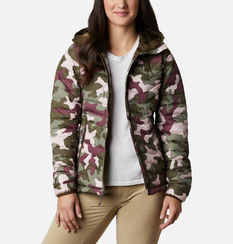 Women’s Powder Lite Hooded Jacket, Color: Olive Green Traditional Camo, image 1