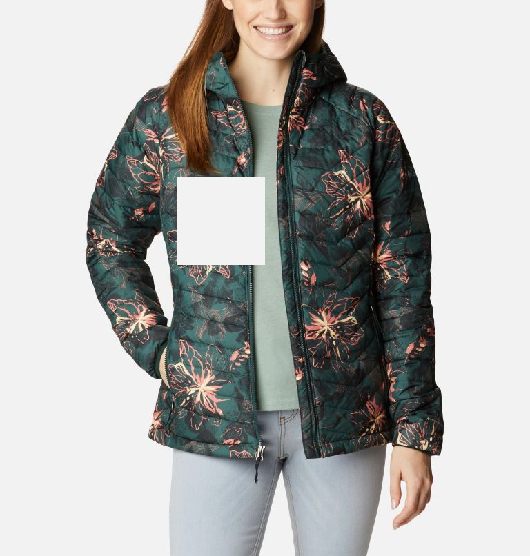 Women’s Powder Lite Hooded Jacket, Color: Spruce Aurelian Print, image 8