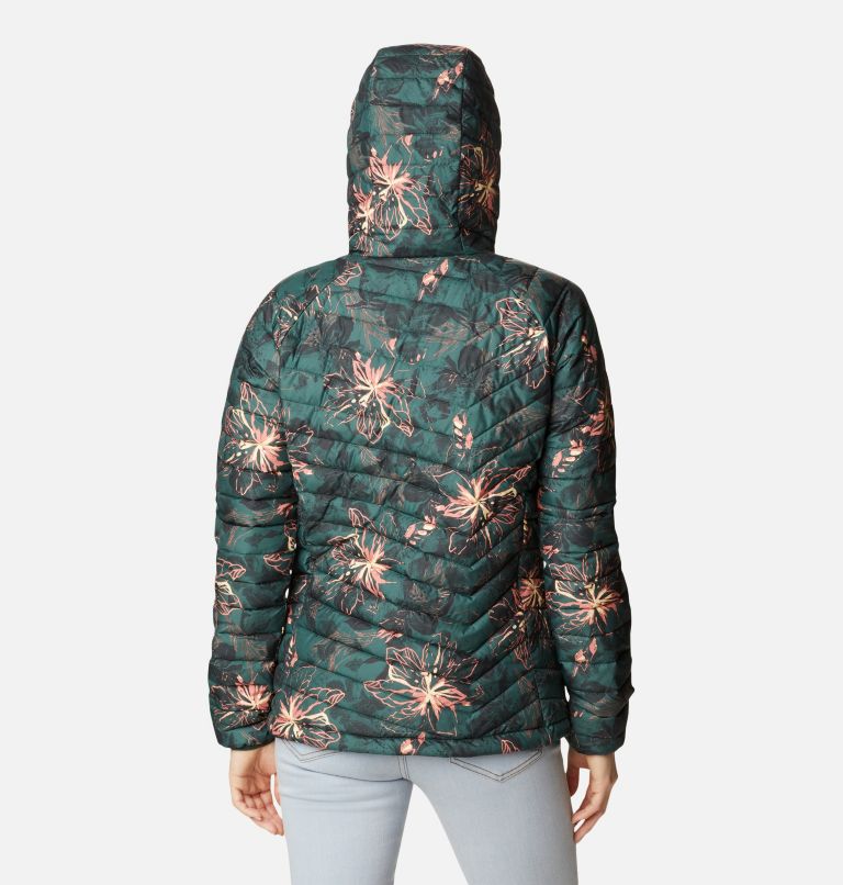 Women’s Powder Lite Hooded Jacket, Color: Spruce Aurelian Print, image 2
