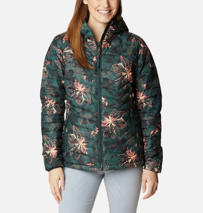 Women’s Powder Lite Hooded Jacket, Color: Spruce Aurelian Print, image 1