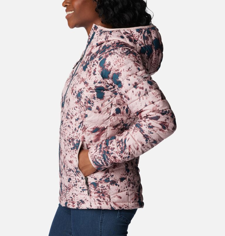 Women’s Powder Lite Insulated Hooded Jacket, Color: Dusty Pink Flurries Print, image 3