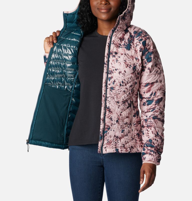 Women’s Powder Lite Insulated Hooded Jacket, Color: Dusty Pink Flurries Print, image 5