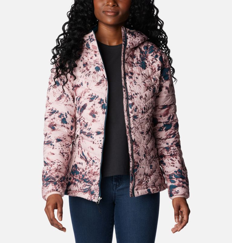 Women’s Powder Lite Insulated Hooded Jacket, Color: Dusty Pink Flurries Print, image 8