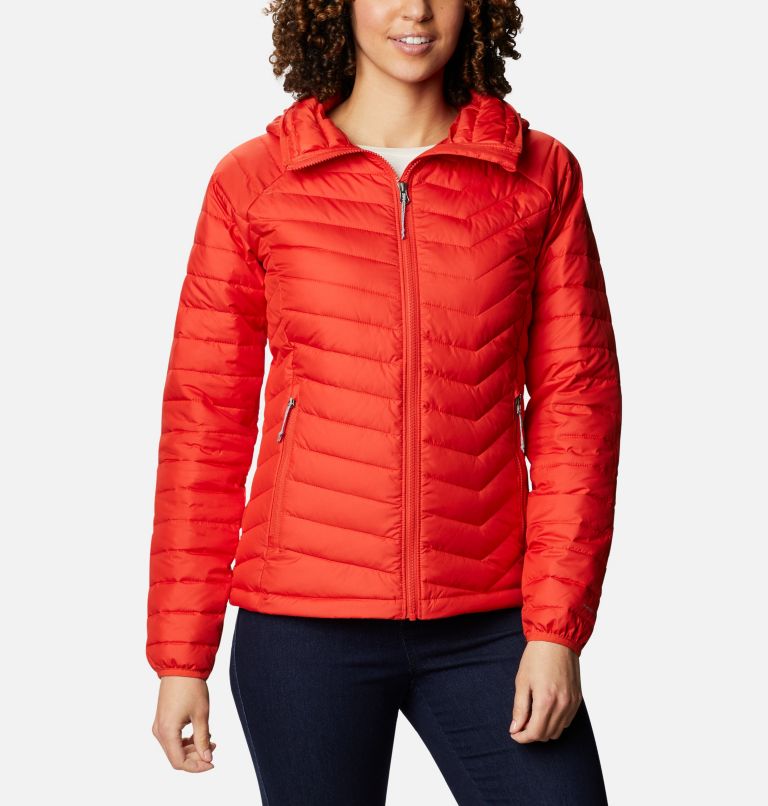 Thumbnail: Women’s Powder Lite Hooded Jacket, Color: Bold Orange, image 1