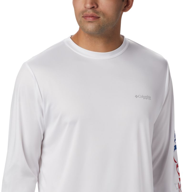 Men's Terminal Tackle PFG Logo Print Long Sleeve Shirt, Color: White, Stars and Stripes, image 3